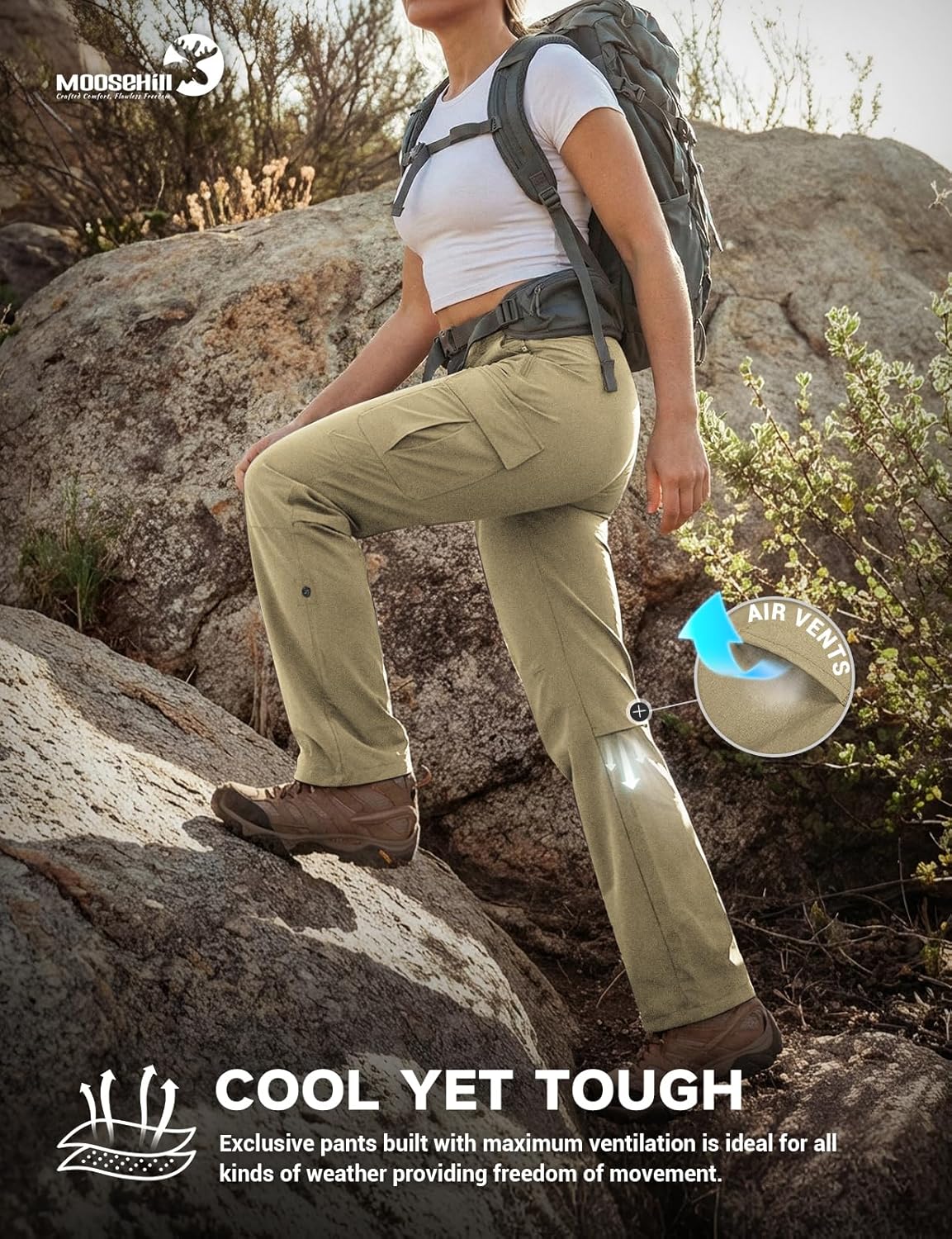 Moosehill Women's Hiking Pants - Lightweight, Quick-Dry, Water-Resistant Cargo | Perfect for All Seasons