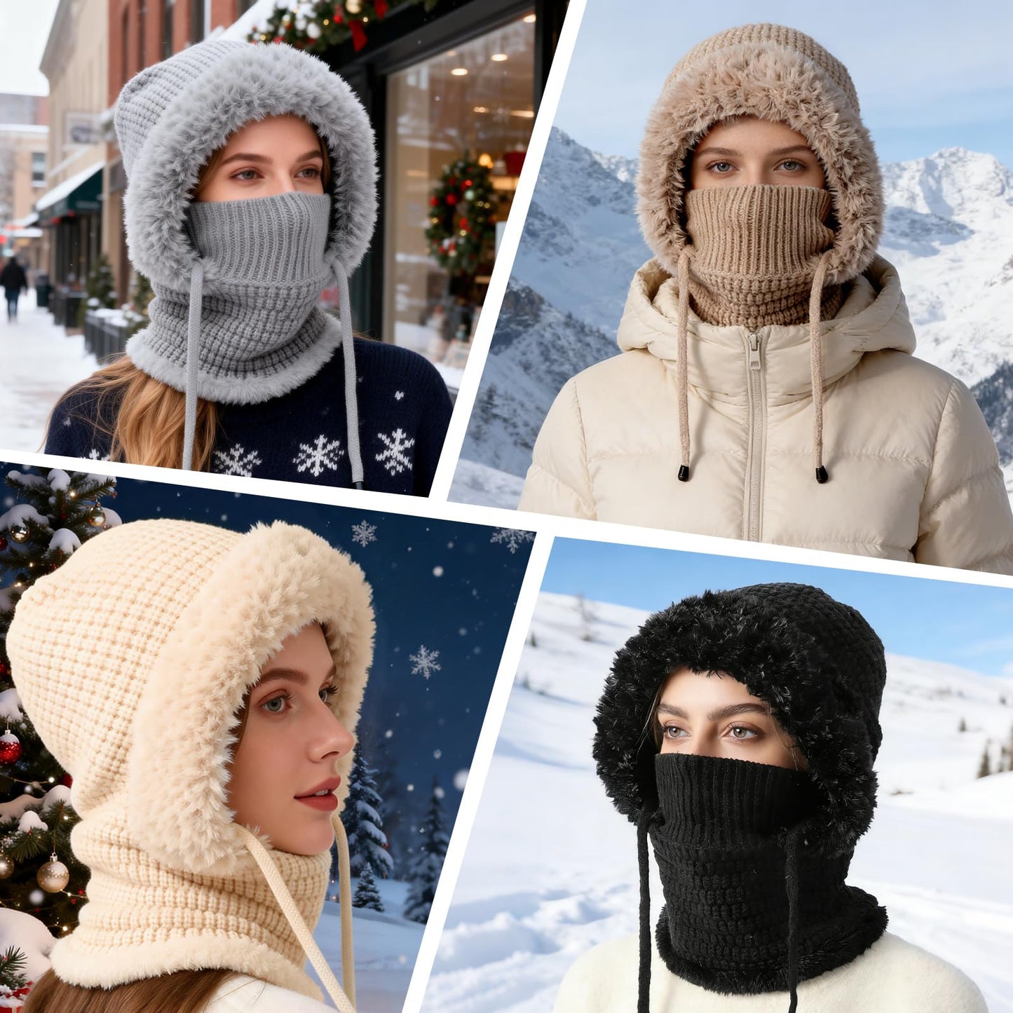 3 in 1 Beanie Hat for Women, 3 in 1 Beanie Hat with Scarf and Mask, Women's Outdoors Windproof Scarf Hat (Black)