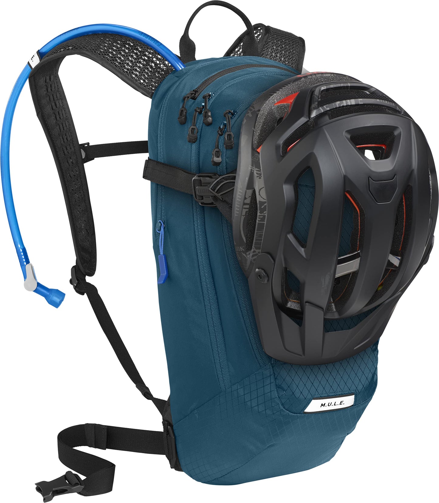 CamelBak M.U.L.E. 12 Mountain Bike Hydration Pack with 100oz Crux Reservoir, All Day Cooling and Smart Storage for Trail Riding, Moroccan Blue/Black