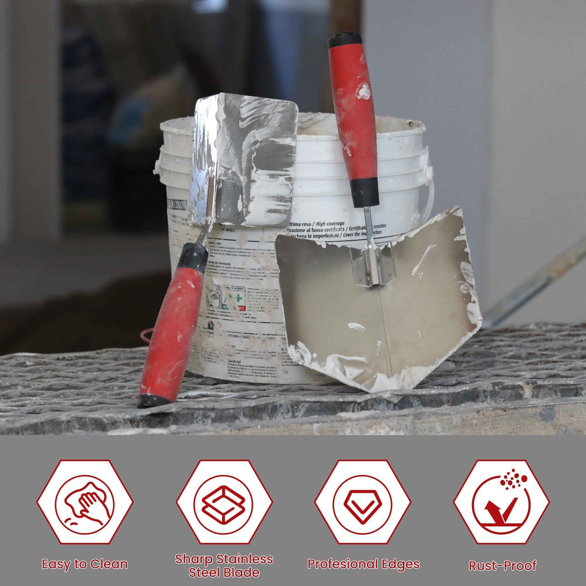 Fishark 2-Piece Drywall Corner Trowel Tool Set, Stainless Steel 3.9'' Outside Corner Knife & 5'' Inside Corner Knife for Sheetrock, Stucco & Concrete