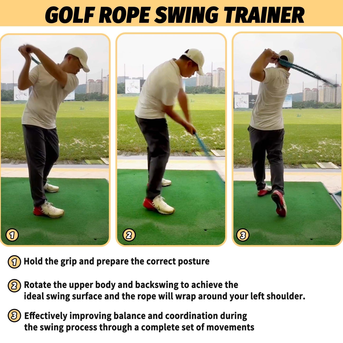 THE GOLFER STORE Golf Swing Training Aid,Golf Rope Swing Trainer, Golf Multi-Purpose Training Rope Suitable for Physical Training, Warm-Up Exercises, Strength and Rhythm Control