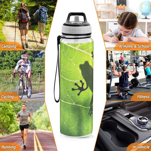 Blueangle Frog Shadow on Leaf Water Bottles, Reusable BPA Free Tritan Sports Bottle with Straw, Large Capacity Bottles for Daily Fitness, Gym, Running, Hiking
