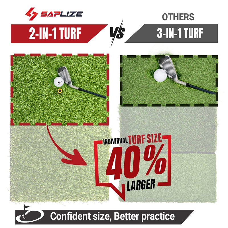 SAPLIZE 23" x 16" Foldable Golf Hitting Mat, 2-in-1 Golf Turf Grass Mat, Rough and Fairway for Hitting, Chipping and Putting Golf Practice and Training Mat for Indoor/Outdoor