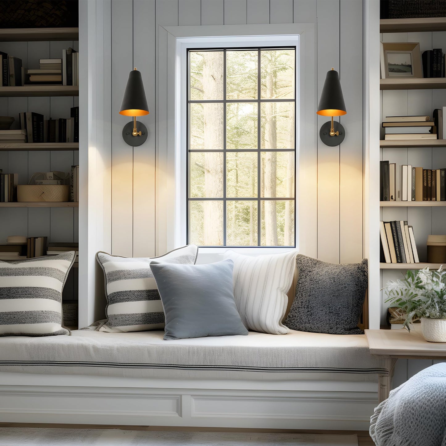 KSANA Swing Arm Wall Lamp, Black and Gold Plug in or Hardwired Wall Sconces, Modern Adjustable Arm Light Fixture with On/Off Switch for Bedroom, Kitchen, Hallway and Living Room