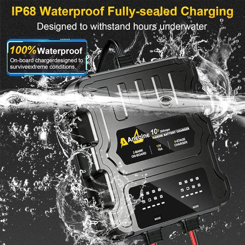 2 Bank Marine Battery Charger - 20A Waterproof LCD Onboard Charger with Overcharge Protection | Ideal for Boats, Cars, RVs