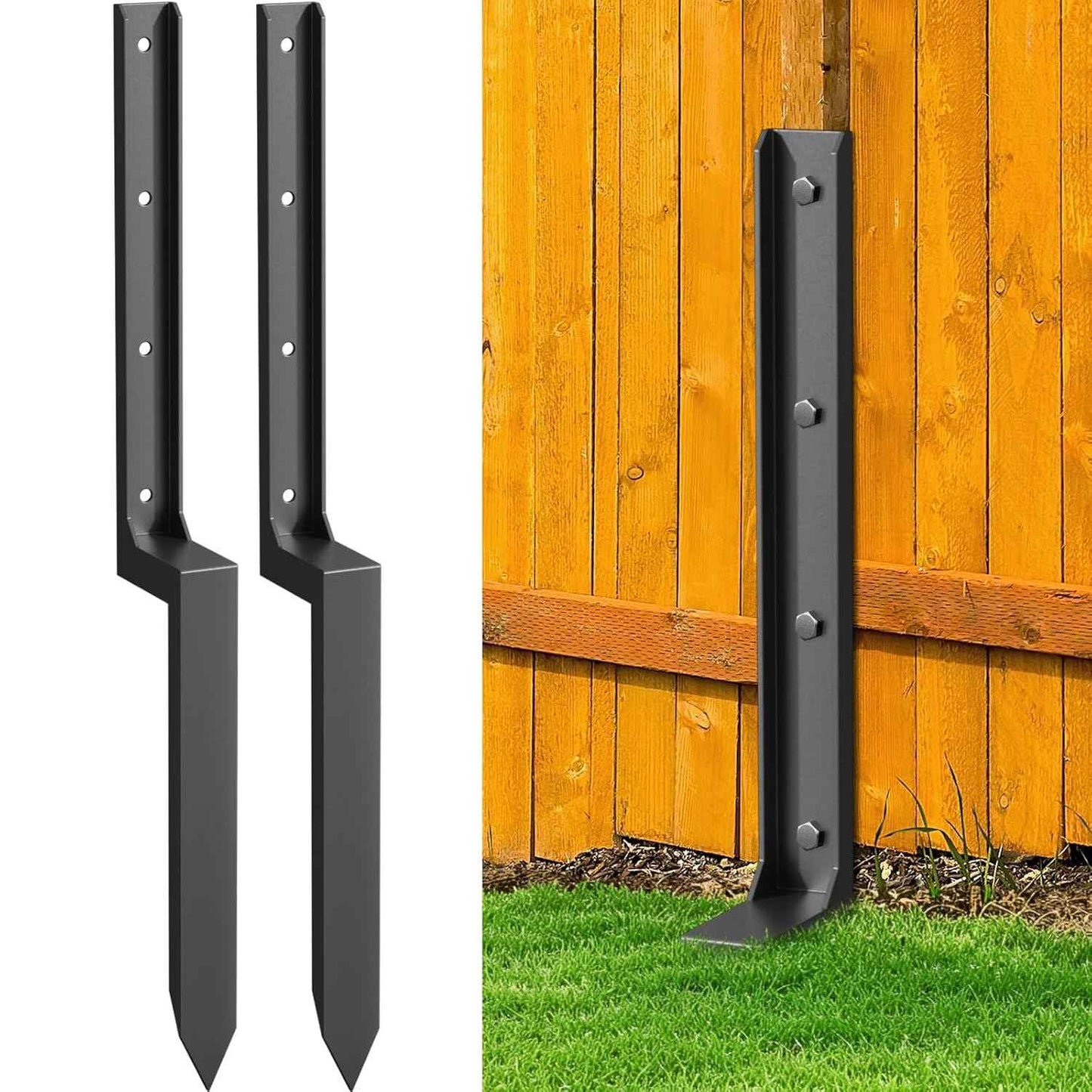 Heavy Duty 4-Pack Fence Post Repair Kit - 33.6" Ground Stakes for Tilted/Broken Wood Posts