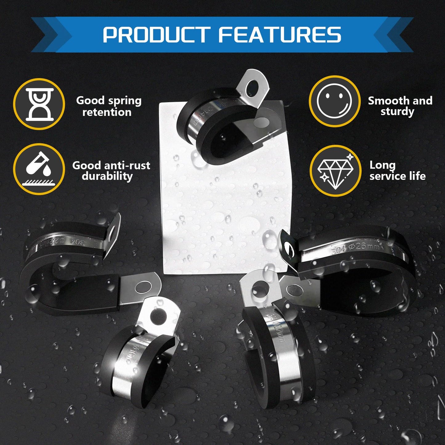 JTAREA 7Sizes 304 Stainless Steel Cable Clamps Assortment Kit 1/4" 5/16" 3/8" 1/2" 5/8" 3/4" 1" Cushion Cable Clamp Rubber Coated Wire Clip Pipe Clamp