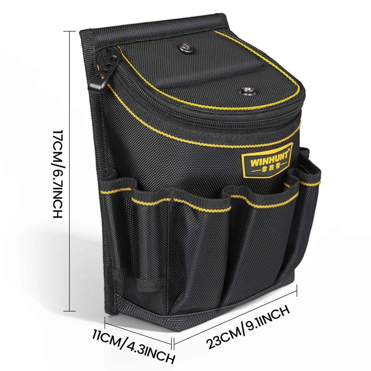 WINHUNT Tool Belt Pouch with Multiple Pockets, Heavy Duty Construction Belt Bag, Black and Yellow, Storage for Electrician Tools