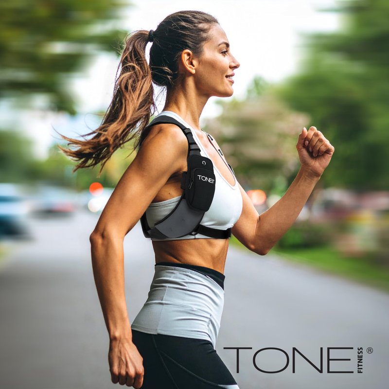 TONE Fitness 8LB Weighted Vest Gray – Unisex Workout Vest with Phone Pouch, Reflective Strips, and Adjustable Fit for Walking, Running, Cardio, and Strength Training
