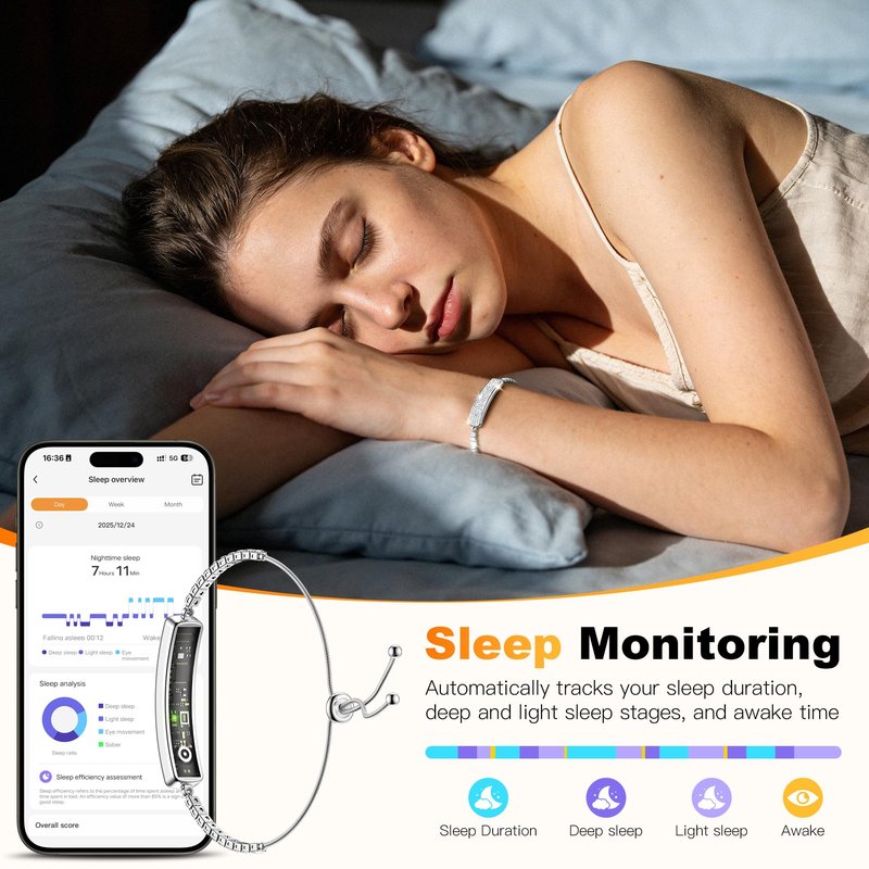 RIFESI Smart Bracelet for Women, Health Activity Fitness Trackers, 24/7 Heart Rate, HRV, Blood Oxygen & Stress Monitor, 24H Sleep Tracker, Free APP for iOS & Android, Silver