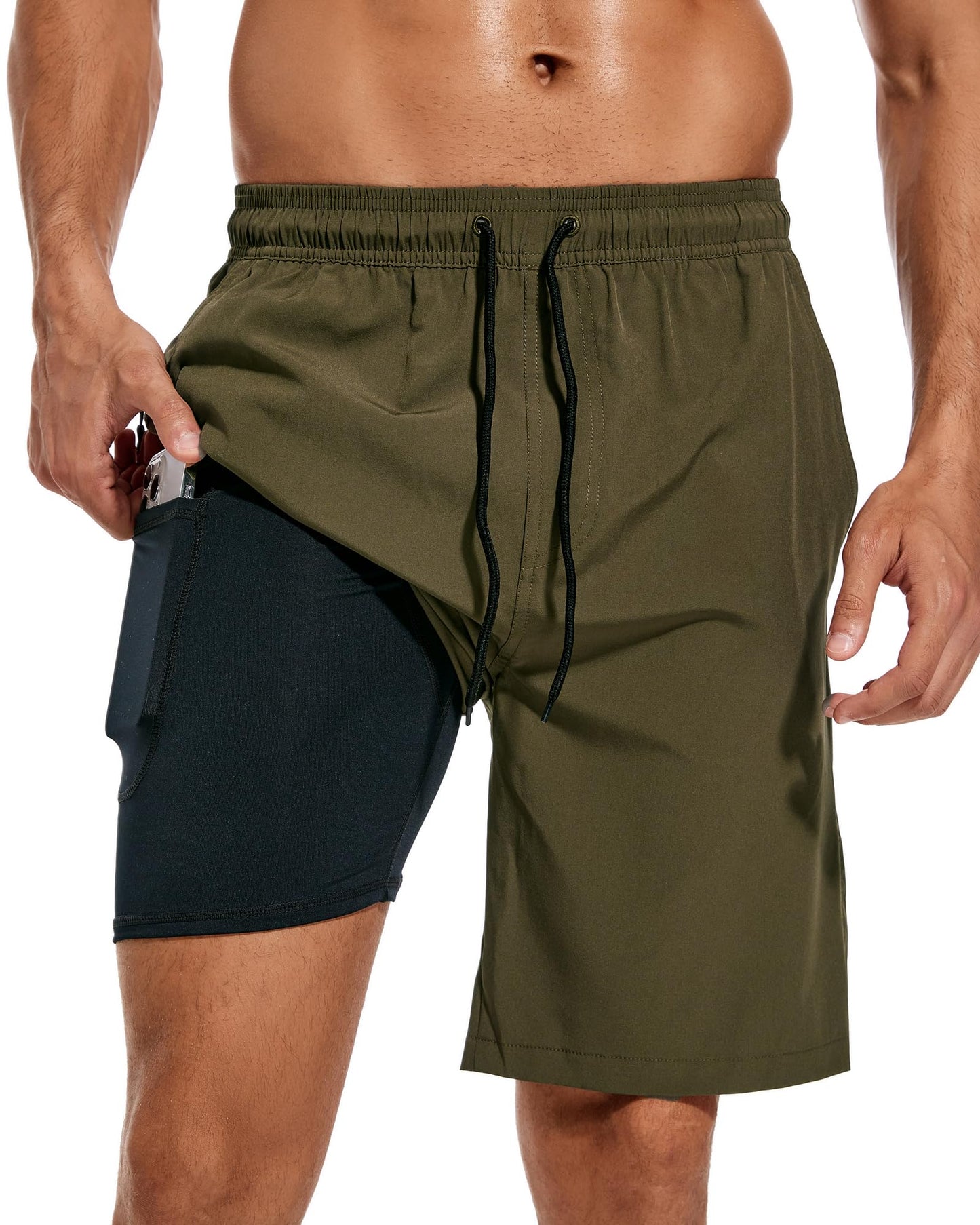 difficort Mens Swim Trunks Bathing Suit 9" Board Shorts,Army Green,Large