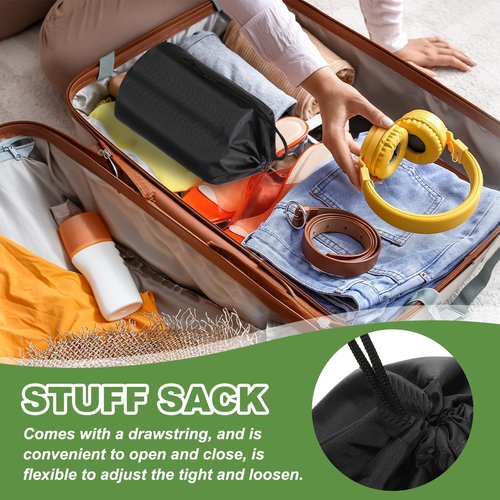 PATIKIL Stuff Sack, 2 Pcs 12 x 24 Inch Waterproof Outdoor Storage Sack Portable Drawstring Dust Flap Bag Lightweight Sleeping Bag for Camping Hiking Travel, Black