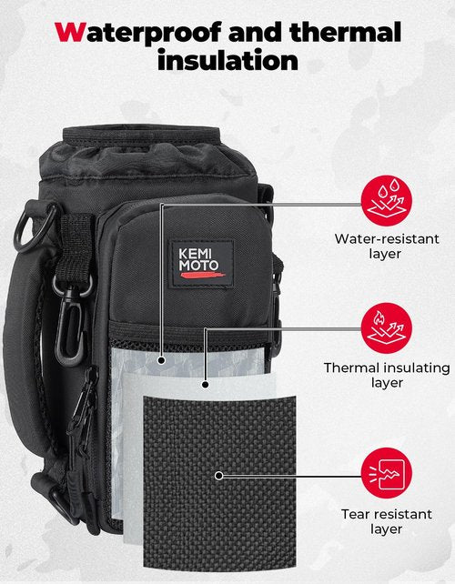 KEMIMOTO Water Bottle Holder Bag, Water Bottle Carrier with Adjustable Shoulder Strap, Water Bottle Pouch Holder for Hiking, Compatible with YETI STANLEY SLM 32 oz, 40 oz (Black-1, Elastic Band-32 oz)