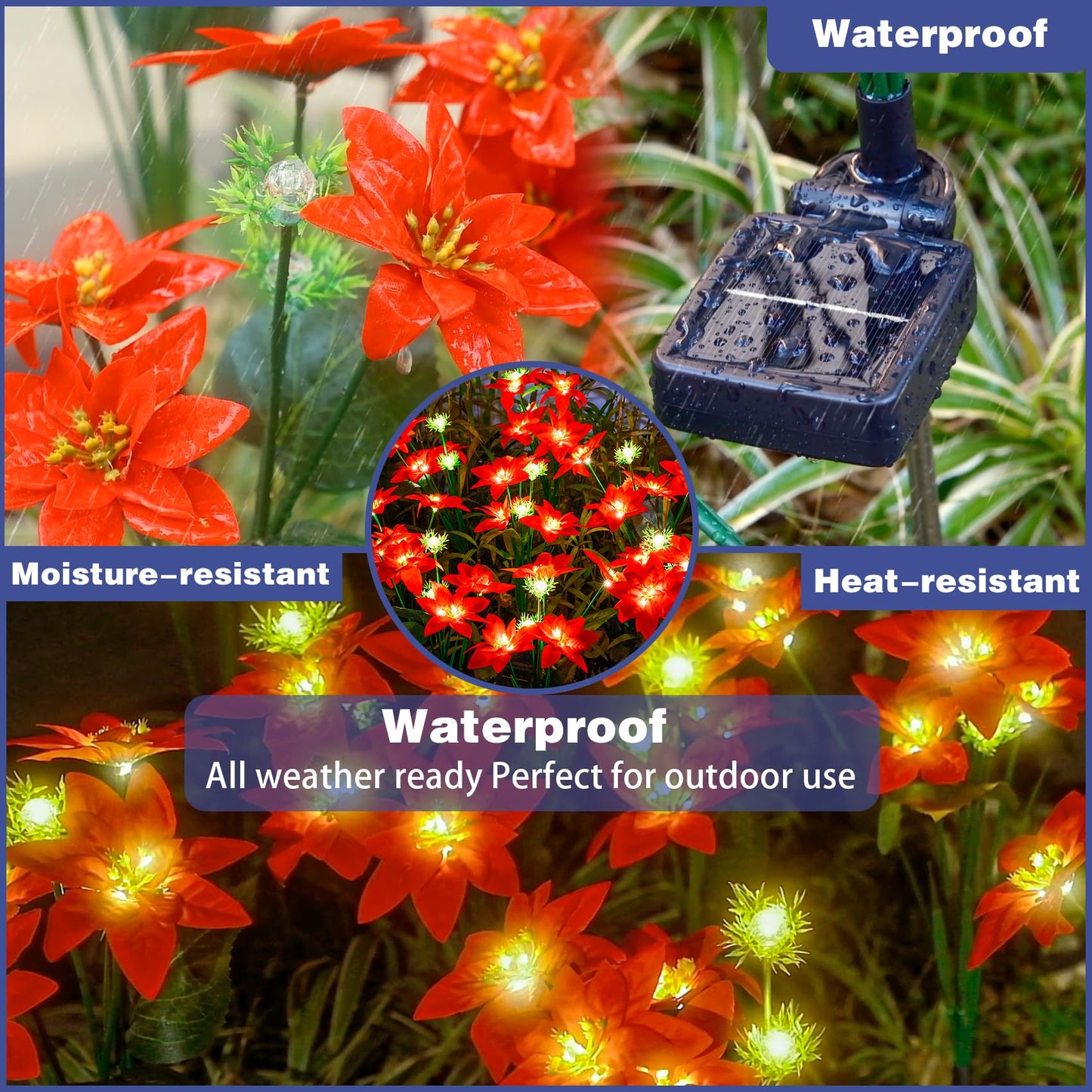 TONULAX Solar Swaying Garden Lights - Upgraded Version Solar Swaying Flower Lights Outdoor,Poinsettia Flower Lights for Yard Decor, Garden Decoration, Enlarged Solar Panel (2pack)
