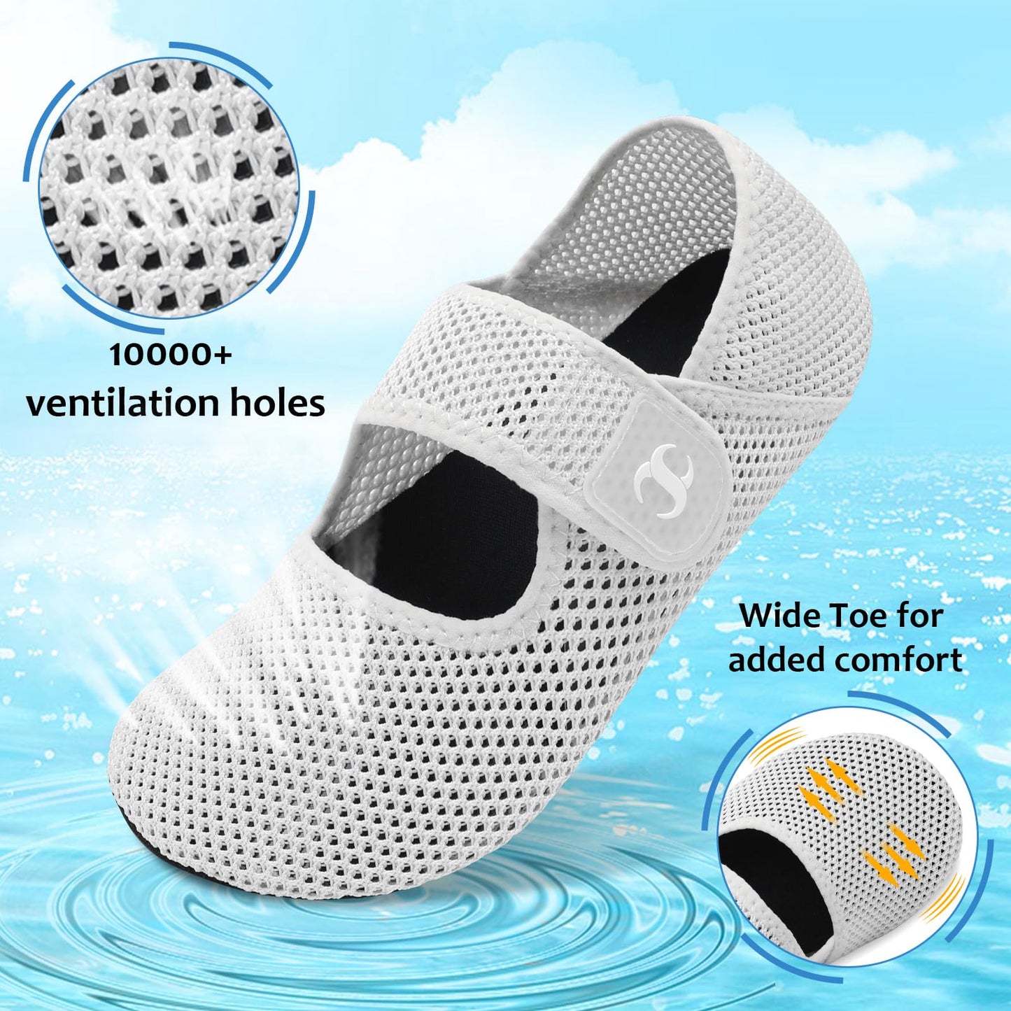 Water Shoes for Women Beach Swim Aqua Socks Wide Width Pool Swimming Sand Shoes White Barefoot Yoga Shoes Summer Beach Shower Slides Sandals Size