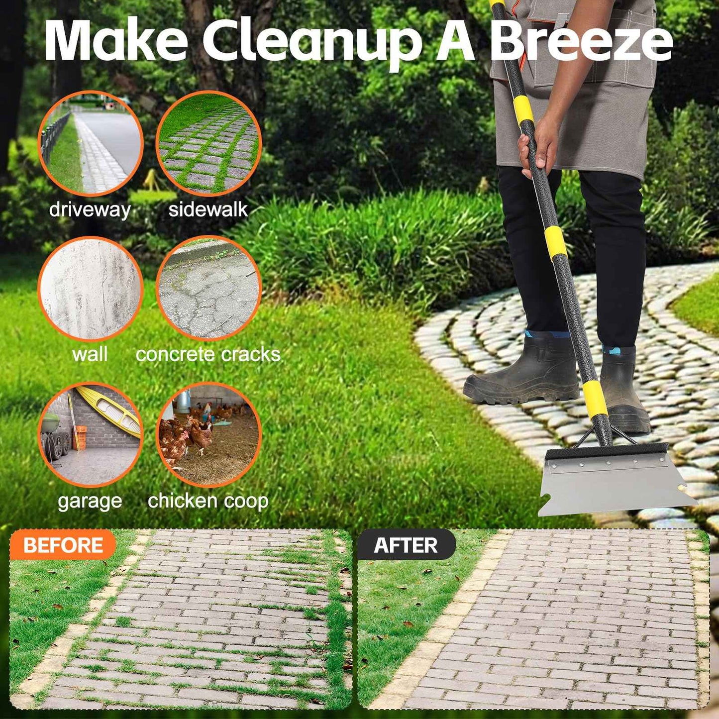 Garden Shovel, Weed Scraper Tool, Multifunctional Garden Cleaning Shovels, 60" Floor Scraper Long Handle, Heavy Duty Metal Flat Spade Shovel for Lawn Edging,Sidewalk Weeding,Ice Chopper,Snow Shovel