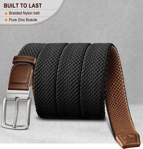 KEMISANT Reversible Braided Belt - Elastic Stretch Design for Men | 1 3/8" Width, Perfect for Golf & Casual Wear