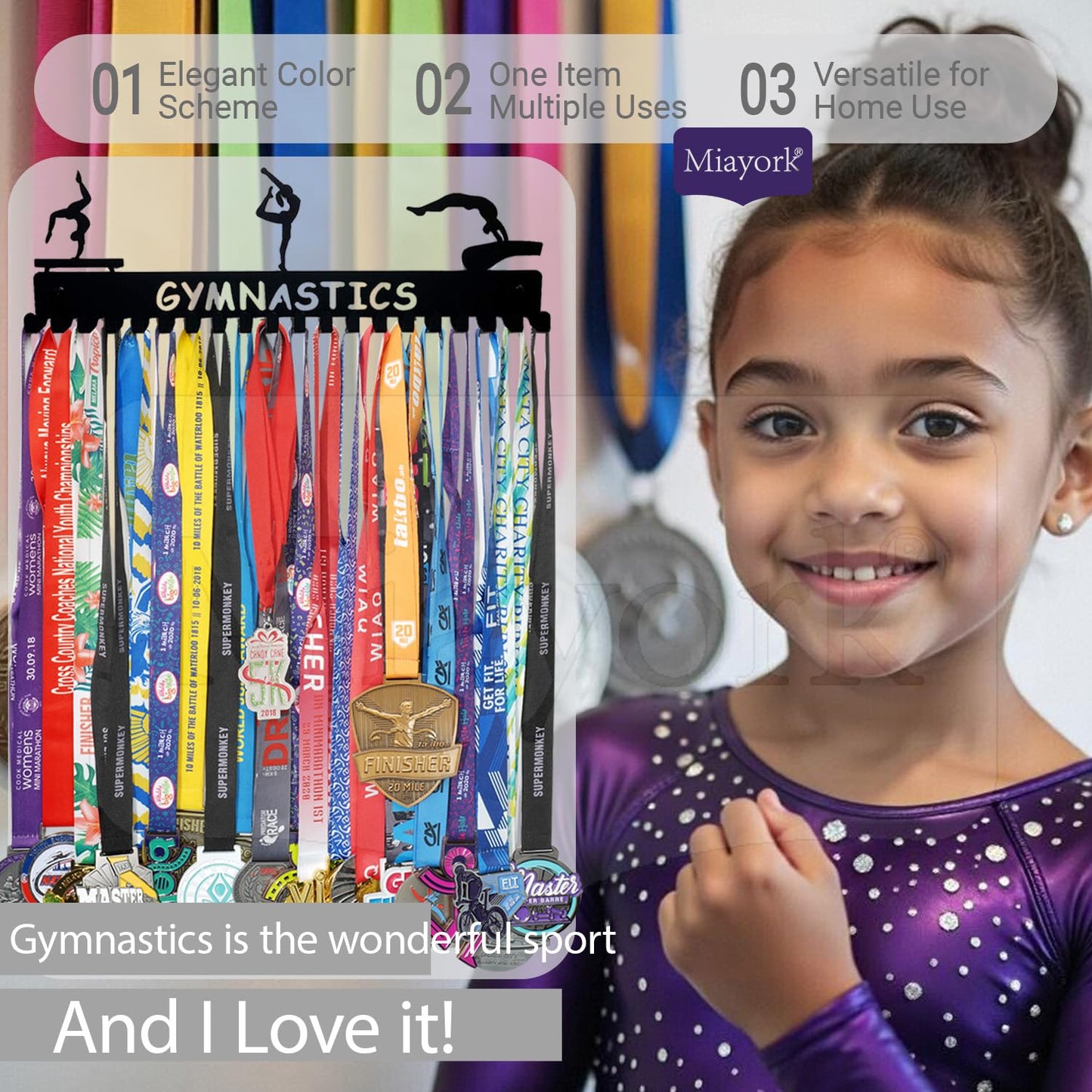 Miayork Gymnastics Medal Hanger Display - Sturdy Gymnastics Medal Display Easy to Install-Gymnastics Medal Holder Wall Hanger for Sports, Gymnastic Medal Hanger Display Gifts