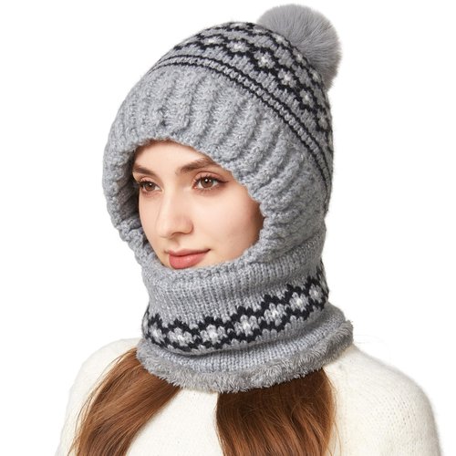 HUAMULAN Women Winter One Piece Beanie Hat Slouchy Fleece Balaclavas Face Shield Mask Neck Scarf Set Warm Earmuff Ski Snow Knit Hats Cold Weather