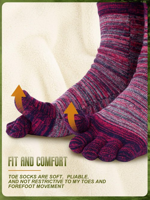 Fourluoo 6 Pairs Women Toe Socks Cotton Crew Breathable Socks with Toes for Women Men Athletic Running (Cute Color,8-11)