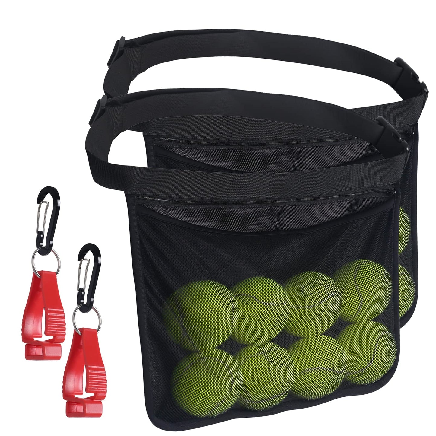Tennis Pickleball Holder Wasit Pouch: 2 pcs Tennis Wasit Ball Band with Hanging Hook for Pickleball Accessory Mesh Hip Bag