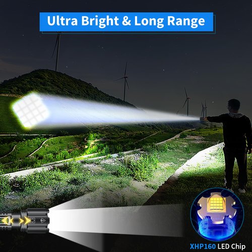 Gehavin Super Bright Rechargeable Flashlight 4200.000 High Lumens,Led Powerful Flashlights with 6 Modes,High Powered Flashlight with IP67 Waterproof,Tactical Emergency Flashlight (18.5, Watt Hours)