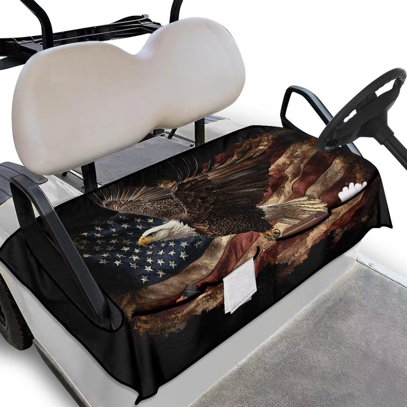 Yspwyqan Eagle Flag Golf Cart Seat Covers Anti-Slip Breathable Golf Seat Covers for Cart Comfortable Polyester Fabric Golf Cart Seat Protector Fit for EZGO Yamaha Club Car