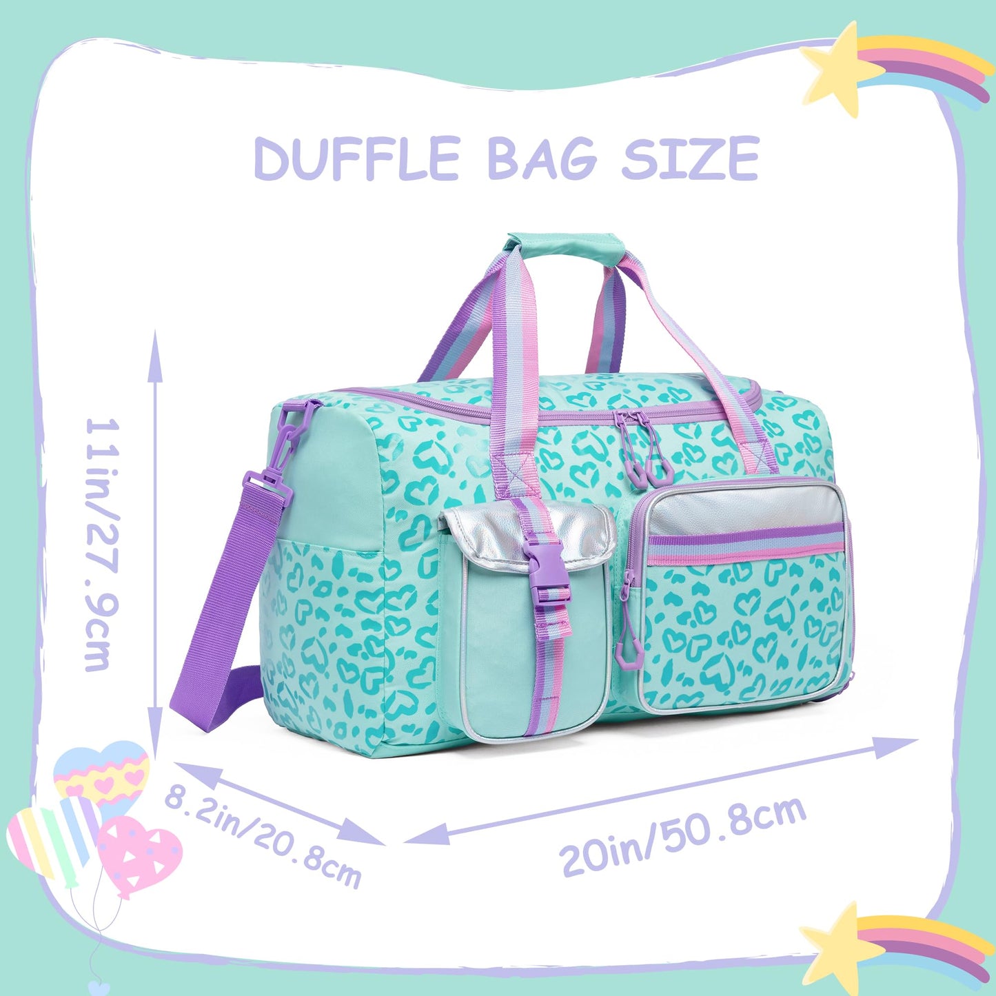 Kids Duffle Bag Girls Women Travel Bag Gifts Overnight Bags for Girls Women Dance Sleepover Bags for Kids with Shoes Compartment