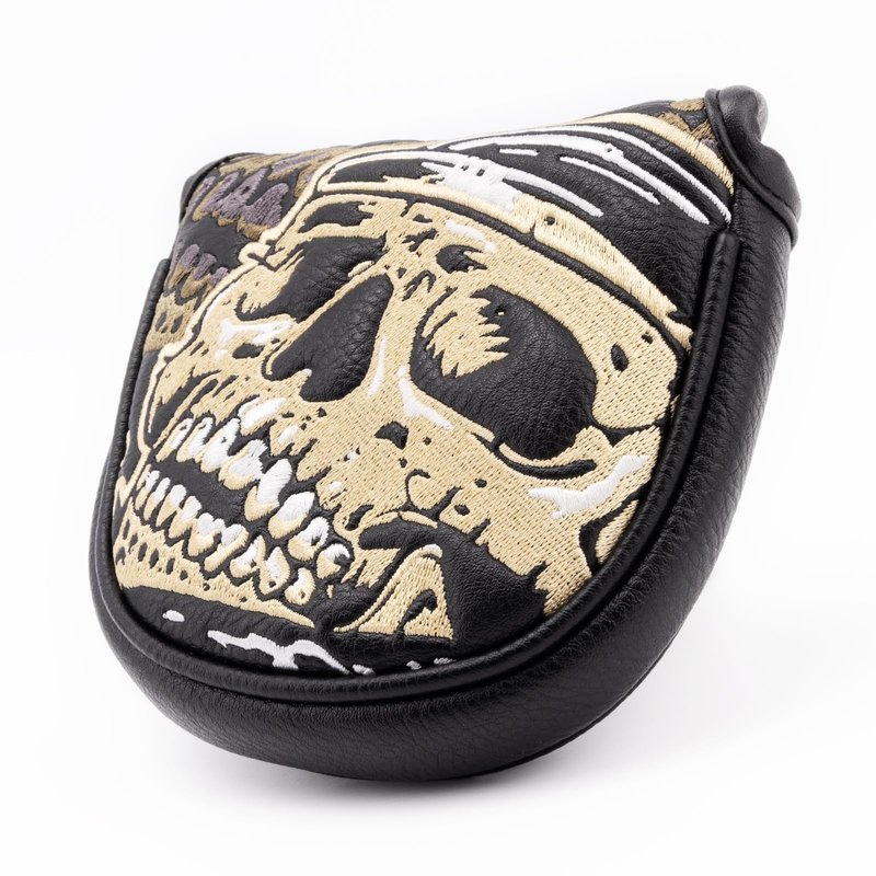 Skull Skeleton Mallet Putter Cover, Golf Club Covers with Magnetic Closure, Premium PU Leather and Advanced Embroidery with Velour Lined Golf Head Covers for Most Brands - Golden Black