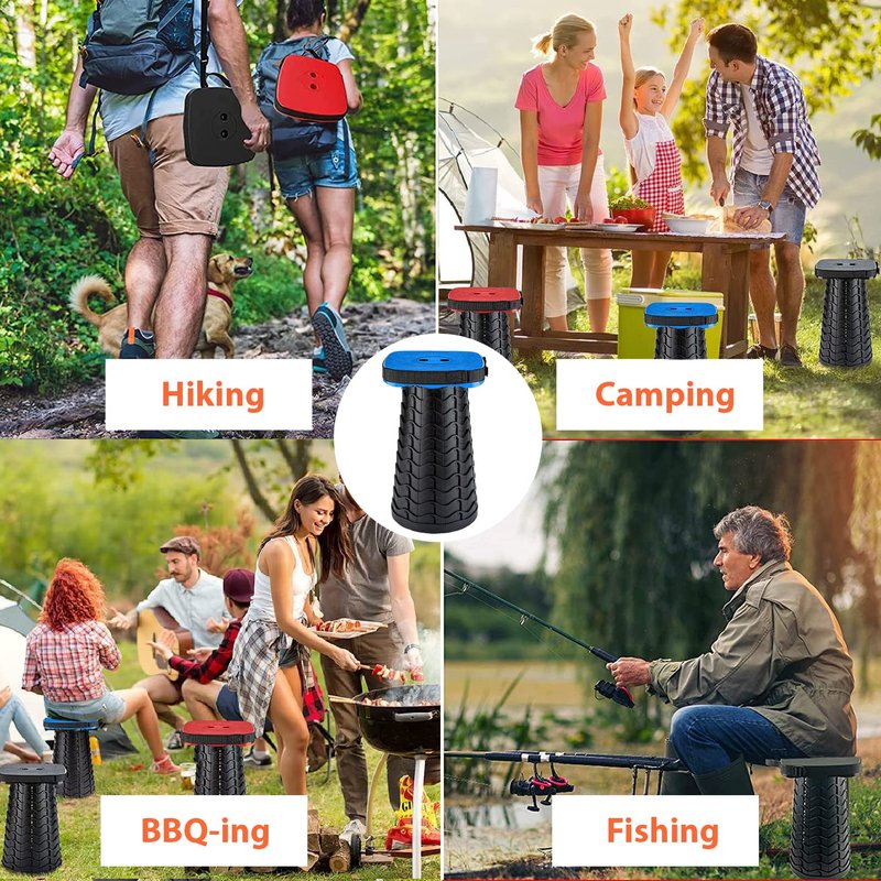 Outward Gear Portable Collapsible Stool Set - Heavy Duty Square Foldable Stool + Thick Seat Cushion - 550lbs Load Capacity for Camping Travel Picnic Gardening (Blue/Black)