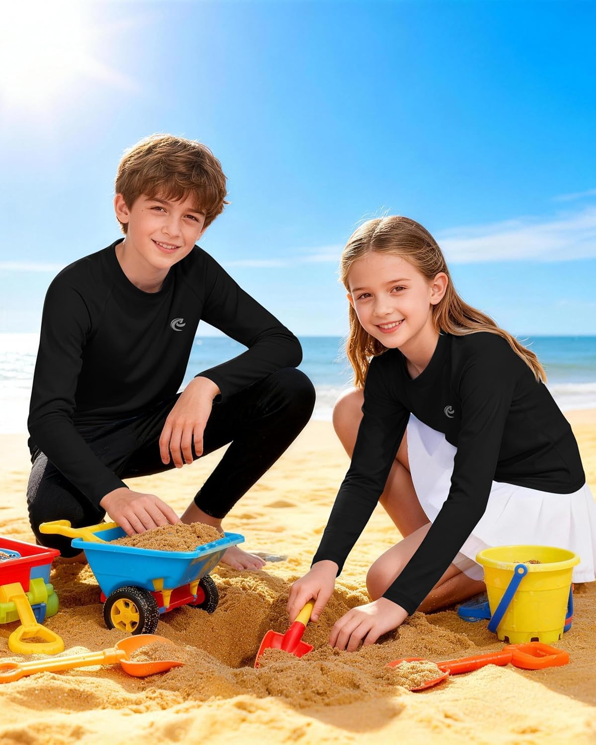 Skiennix Boys UPF 50+ Long Sleeve Swim Shirt - UV Sun Protection Rash Guard for Youth | 1 or 2 Pack