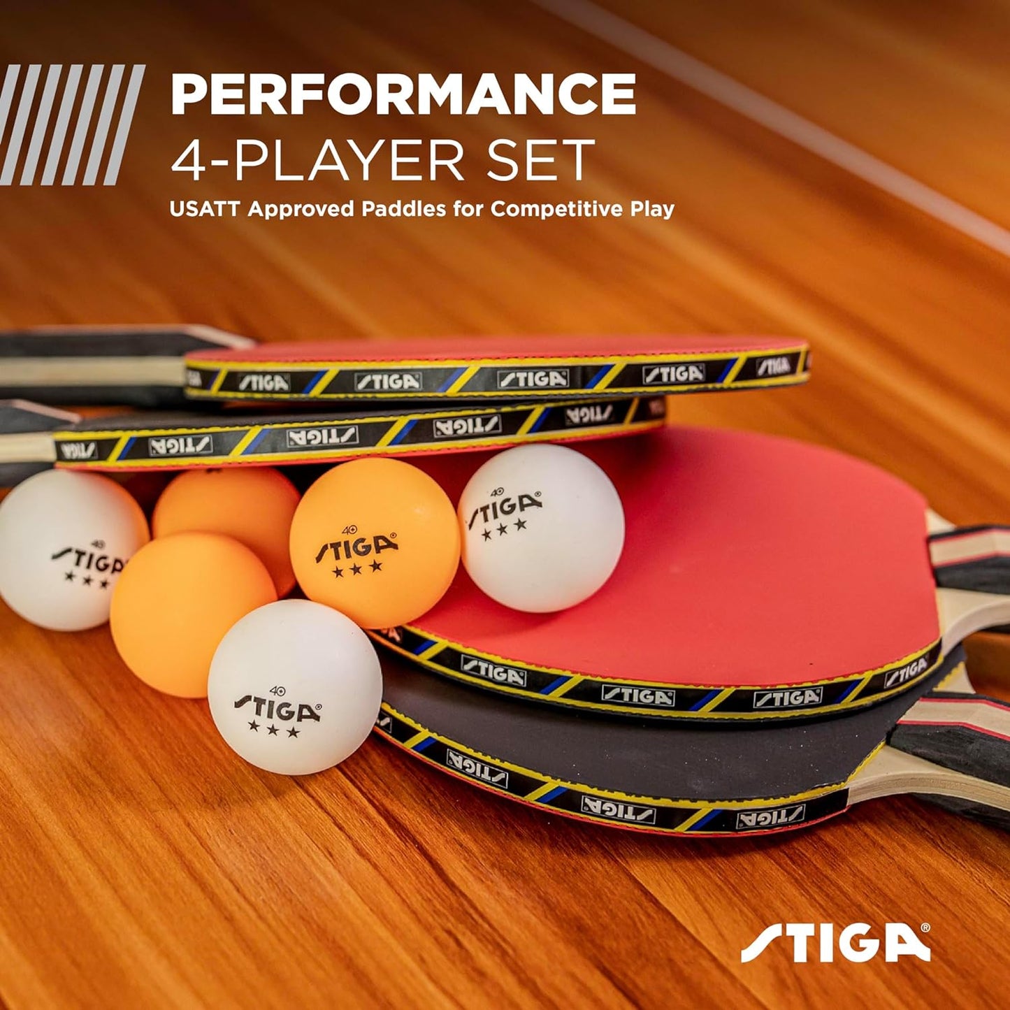 STIGA Performance Table Tennis Set - USATT Approved Rackets & 3-Star Balls | 5-Ply Blade & Flared Handle for Skill Development