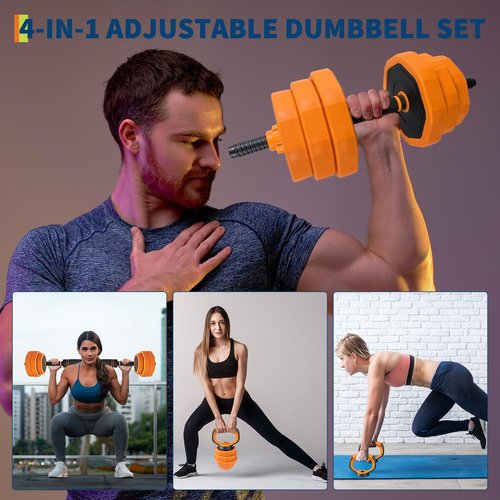 GarveeLife Dumbbell Set Adjustable,44 Lbs 4-In-1 Free Weights with Connector Used As Dumbbells, Barbells, Kettlebells, Push Up Stands，Orange