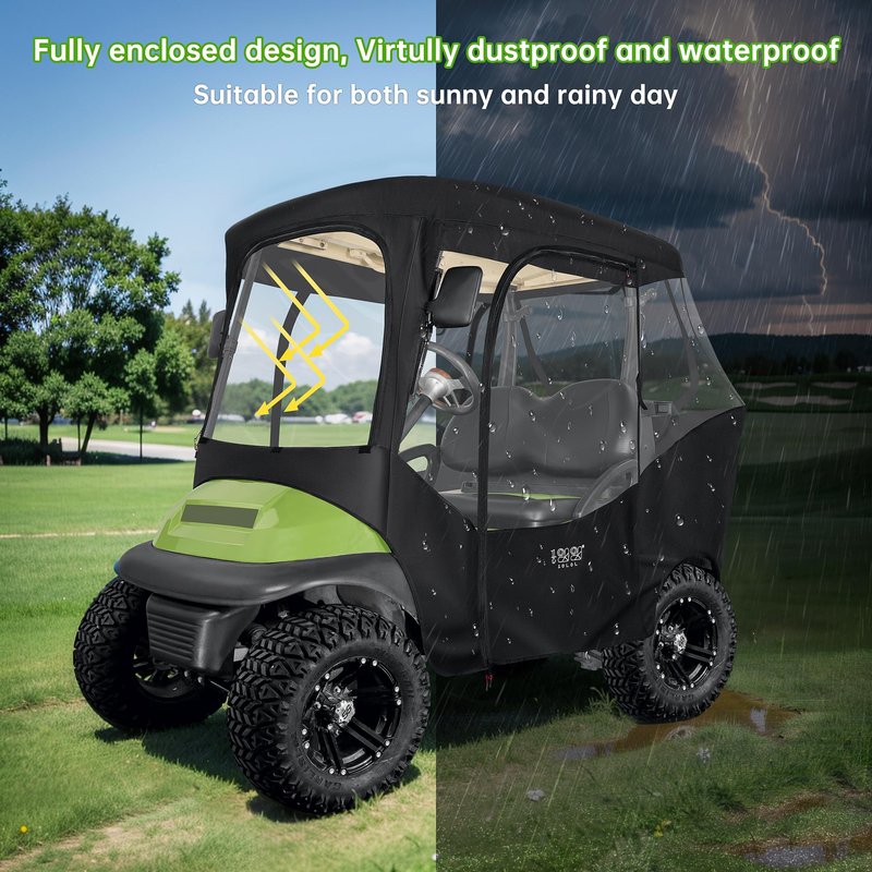 10L0L 600D Golf Cart 2 Passenger Driving Enclosure for Club Car DS & Precedent, 4-Sided Clear Window Rain Snow Golf Cart Cover All Weather Waterproof Windproof