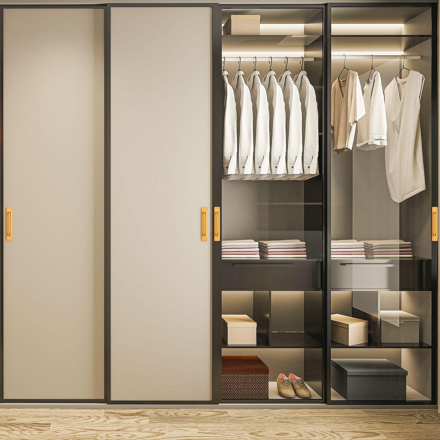 2 Pack Adhesive Handles Self Stick Instant Cabinet Handles 5.83" Stick on Cabinet Handles Drawer Push Pull Handles Helper Sliding Screen Door Handles for Sliding Closet Window Wardrobe - Gold