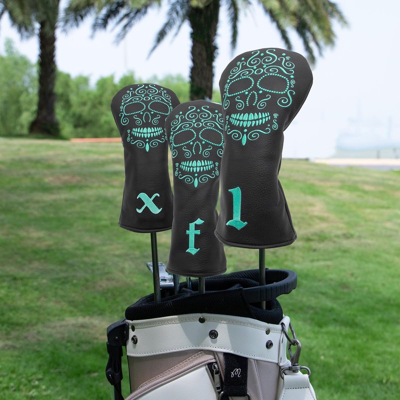 Black Golf Club Covers Skull Embroidery Driver Headcover Fairway 3 Wood Headcover Hybrid Headcover for Your Selection fits for All Brands (for hybrids(1pc))
