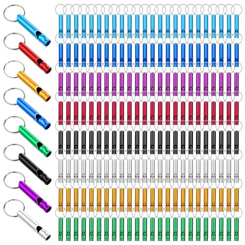 Aphumedc 200 Pcs Emergency Whistles with Keychains, Aluminum Extra Loud Survival Whistle, Bulk for Training Outdoor Sports Camping Hiking Boating Hunting, Multicolor