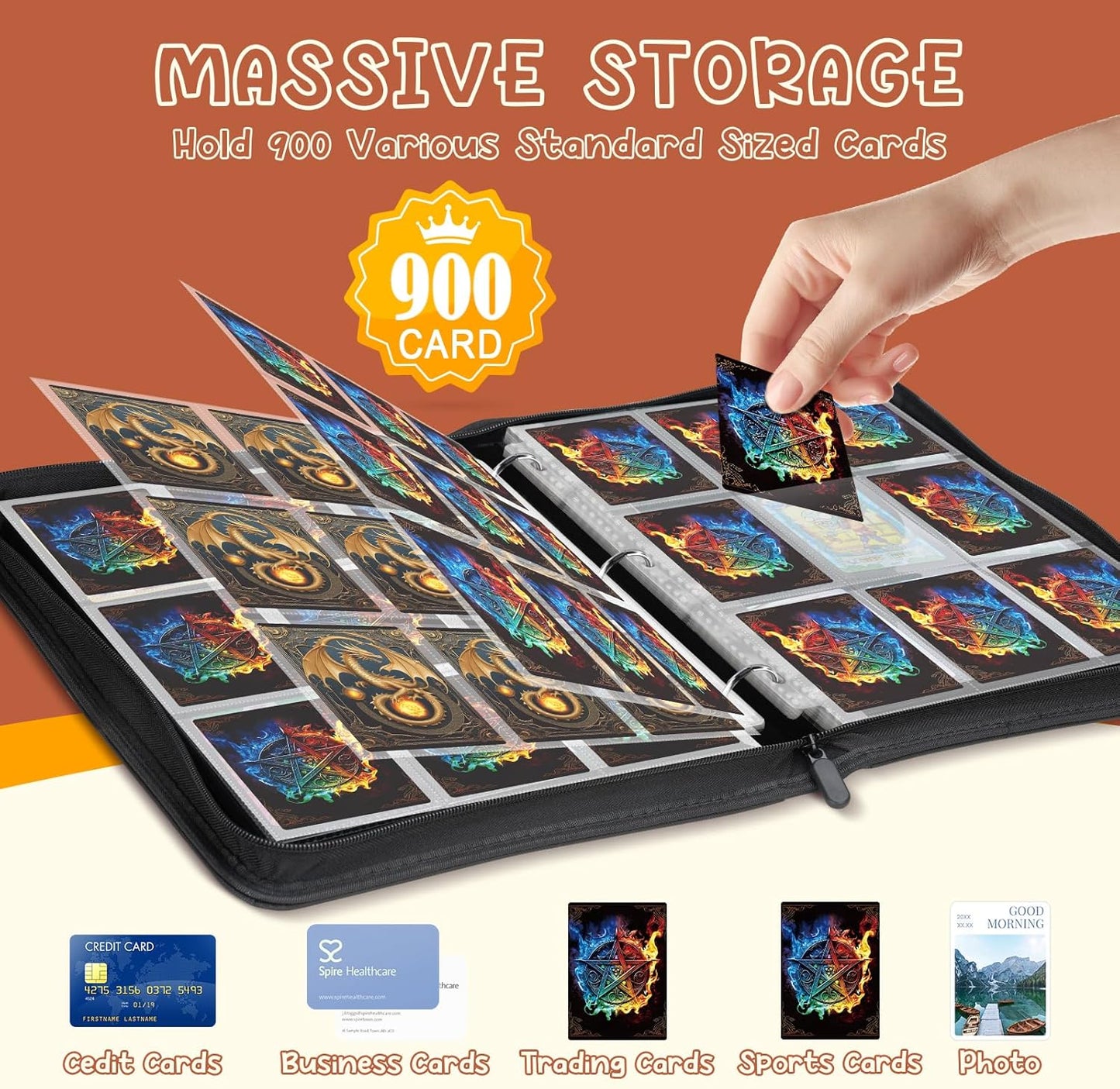 Skiennix Card Binder - 9 Pocket Trading Card Storage with 50 Removable Sleeves | Large Colorful Design for MTG & Sports Cards