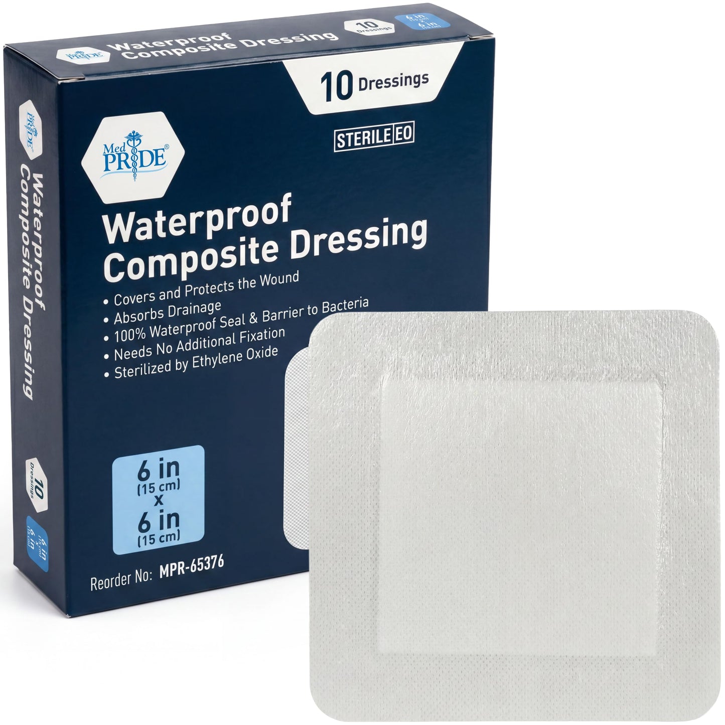 MED PRIDE Waterproof Foam Composite Dressing Pads for Shower, Sterile, for Pressure Ulcers, Post-Op Injuries (6x6 Inch (Pack of 10))