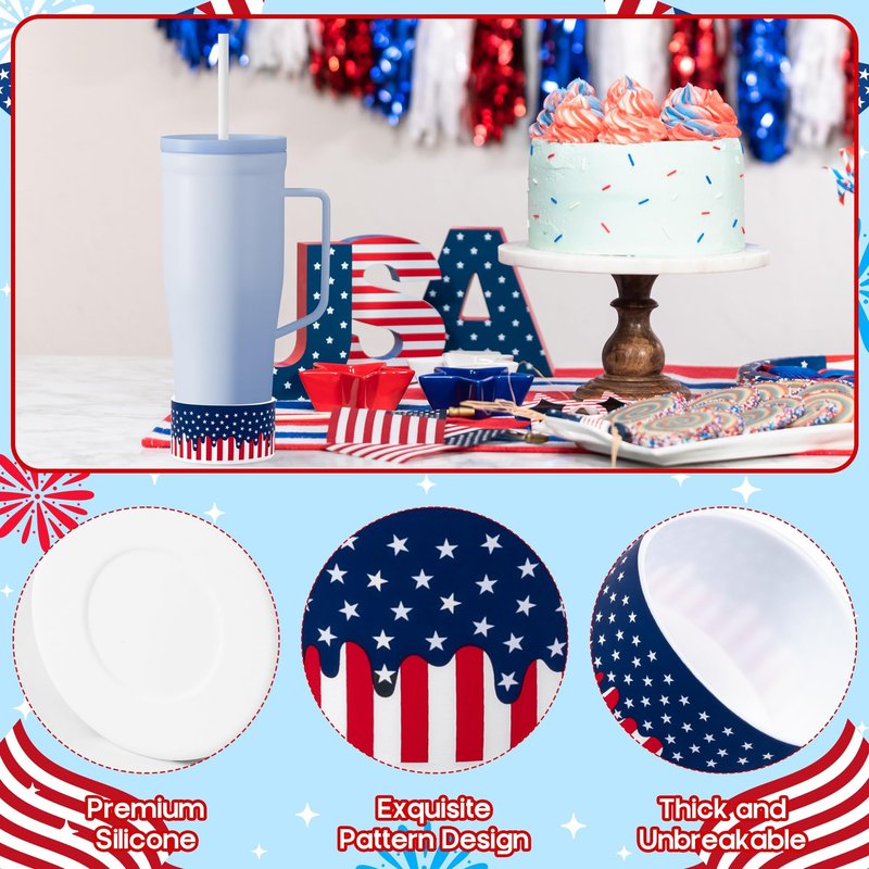 R HORSE American Drip Silicone Boot for Cup - 4Pcs July 4th Anti Slip Protector Sleeve Cover Fit for Tumbler Quencher 30/40 oz Hydro Flask IceFlow Flip 4th of July Independence Day Gifts