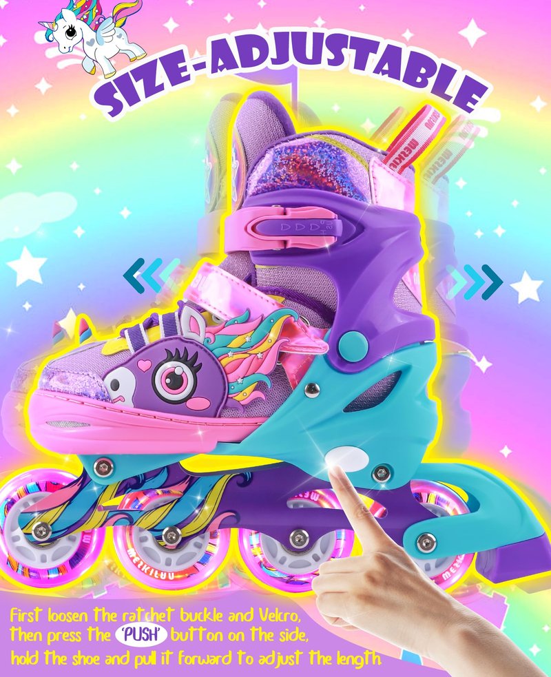 WESKIFAN Unicorn Kids Inline Skates for Girls Women, Rainbow Blades Skates with Shiny Light up Wheels&Adjustable Ages 6-8-12 Year Old, Roller Skates for Birthday Xmas Gifts Toys, Patines para Niñas
