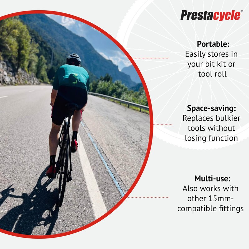 Prestacycle 15mm Wrench Specialty Bit – Converts Bits Tools into Compact 15mm Wrench – Ideal for Adjusting Threaded Hub Axles – Lightweight Multi-Function Bike Tool Accessory