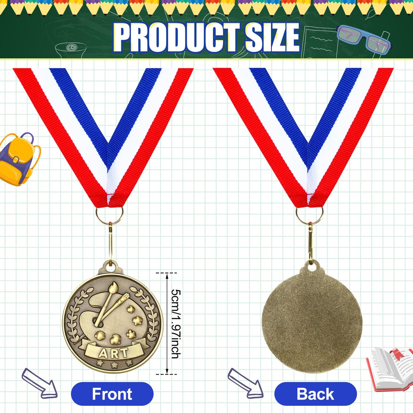Quelay 30 Pcs 2'' Award Medals Bulk Gold Winner Medals with Neck Ribbons Metal Trophy Award Prize Gift for Tournaments, Competitions, Party, Kids and Adults(30 Pcs, Art)