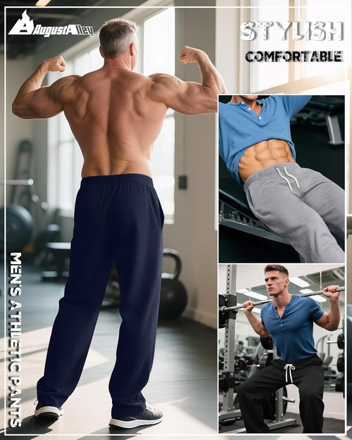August Alley Men's Big and Tall Sweatpants - Open Bottom Athletic Pants with Pockets | Drawstring Waist