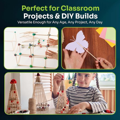 Mart Cobra Wooden Dowel Rods - 200 Pack | 1/8" x 6" Precut Birch Hardwood Craft Sticks - Smooth & Food Safe