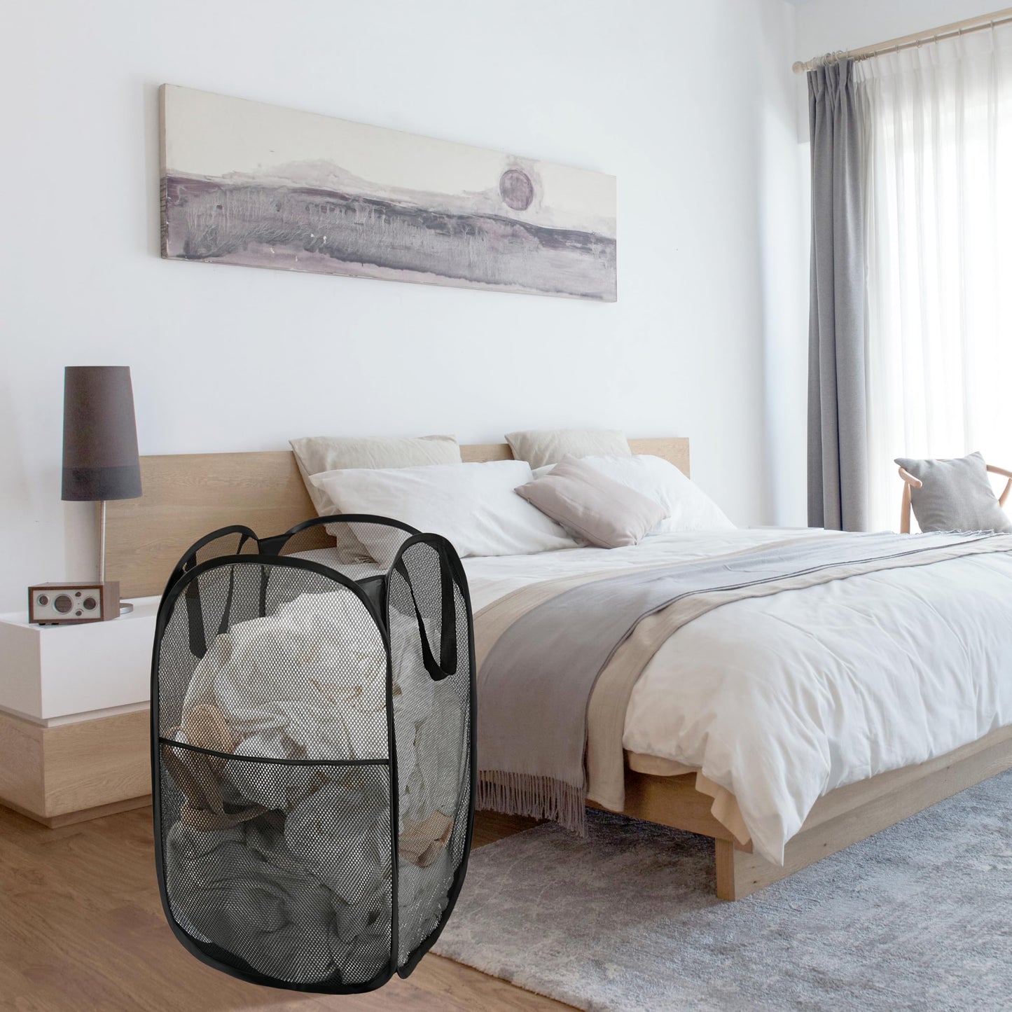 2 Pack Laundry Basket,Foldable Mesh Pop-up Laundry Hamper with Durable Handle,Easy to Open and Fold for Dorm, Laundry Room, Bedroom, RV… (White+Black)