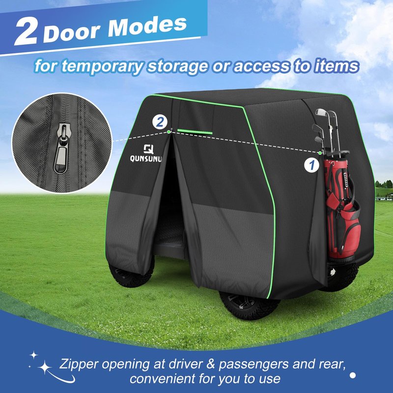 QUNSUNUS Waterproof Golf Cart Cover 2/4/4+2 Passenger, Universal Fit for Yamaha, Honda, Club Car, EZGO and Most Brands, Heavy Duty 6 Seater Golf Cart Cover with Zipper and Straps