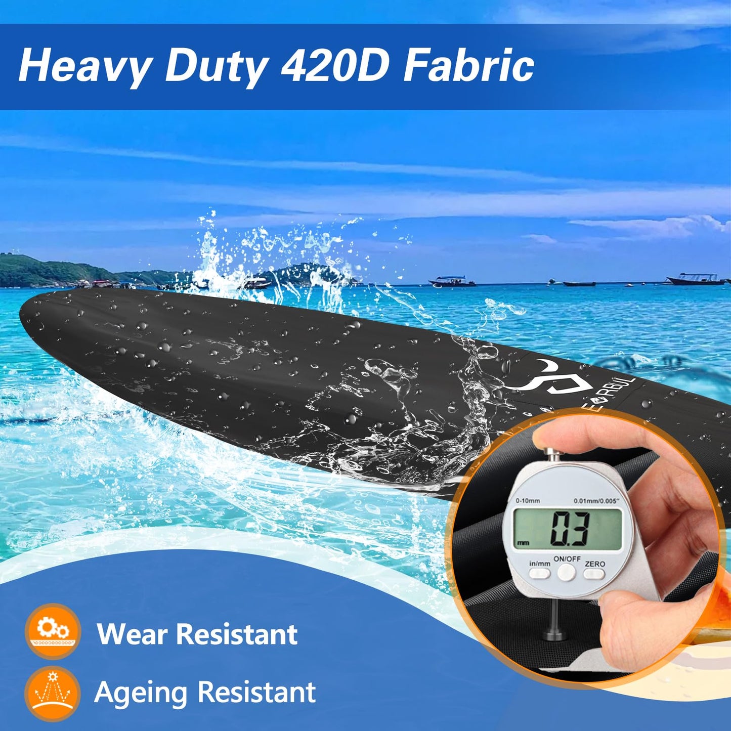 EVRBUL 12ft Kayak Cover, Heavy Duty 420D Outdoor Storage Waterproof UV-Protective Canoe Cover for 10-12 Feet Kayak Canoe Boat SUP