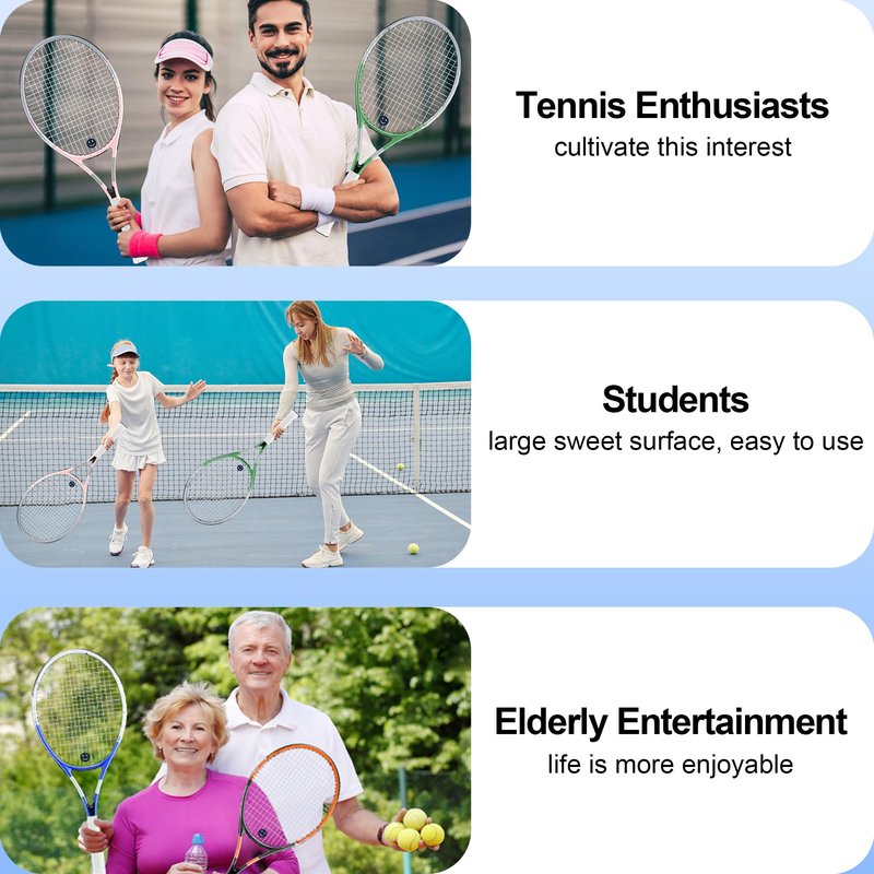 bo'weiqi 27" Tennis Racket Set for Adults 2 Players Lightweight Pre-Strung Tennis Racquets for Beginners, Including 3 Balls, 2 Overgrips, 2 Vibration Dampers and 1 Bag Easy Carry(Green and Pink)