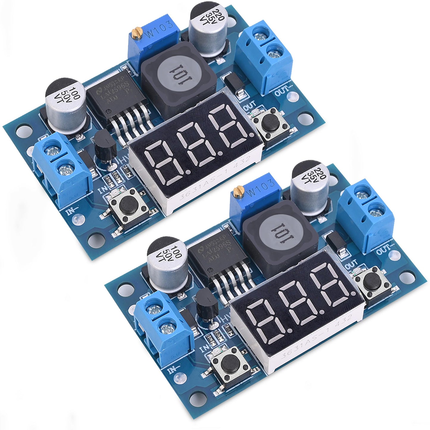 Seloky LM2596 Adjustable DC-DC Step-Down Buck Converter Module with LED Voltmeter Display, Voltage Regulator 4.0-40V Input to 1.25-37V Output Power Supply Module (Pack of 2)